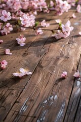 Poster - Pink flowers covering wooden floor, perfect for spring-themed designs