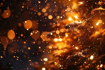 Poster - A close up of a Christmas tree with twinkling lights. Ideal for holiday season concepts