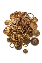 Poster - Stack of gold and silver coins on white background. Ideal for finance and investment concepts