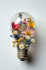 Poster - A light bulb with a bunch of flowers inside, suitable for various concepts