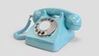© Fotograf - A blue telephone resting on a table, suitable for communication concepts