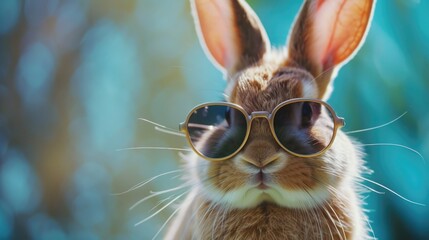 Sticker - Close up shot of a stylish rabbit wearing sunglasses. Perfect for fashion or animal themed projects