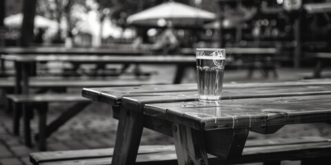 Poster - A glass of beer on a wooden table, perfect for advertising and food blogs