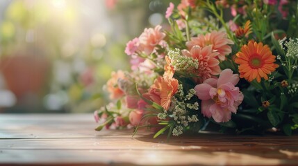 Aufkleber - A bunch of flowers on a rustic wooden table. Suitable for various occasions and events