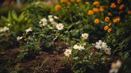 Aufkleber - Beautiful white and yellow flowers in a field, perfect for nature backgrounds or floral designs