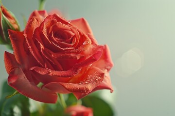 Poster - Close up of a red rose with water droplets, perfect for romantic themes