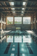 Aufkleber - A large indoor swimming pool inside a building. Perfect for architectural and interior design projects