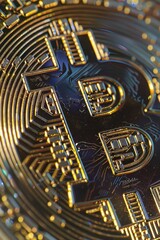 Poster - A close up of a bitcoin on a table. Suitable for financial concepts