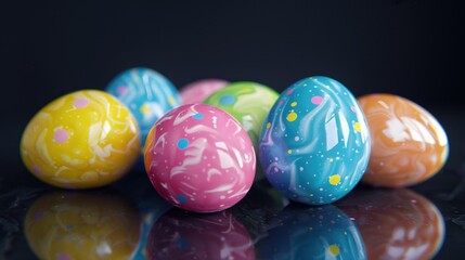 Poster - Brightly colored Easter eggs on a black background. Perfect for Easter holiday designs