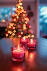 Poster - Candles on table with festive tree, perfect for holiday decorations