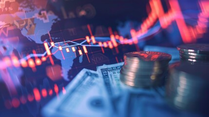 Poster - Global economic growth concept, cash currency market report with copy space for business and finance background. Forex financial graph chart.