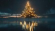 A beautiful lighted Christmas tree standing in the middle of a serene lake. Perfect for holiday concepts