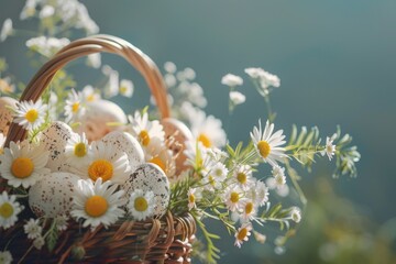 Poster - A basket filled with beautiful white and yellow flowers. Ideal for floral arrangements