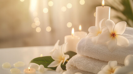 Spa background towel bathroom white luxury concept massage candle bath. Bathroom white wellness spa background towel relax aromatherapy flower accessory zen therapy aroma beauty setting table salt oil