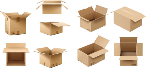 Poster - Packaging process. Carton boxes with fragile signs set