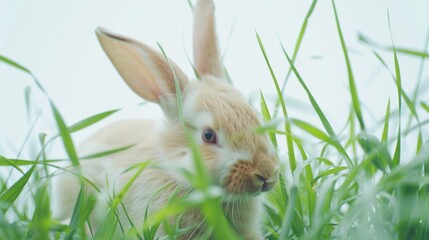 Canvas Print - A cute rabbit sitting in tall grass. Perfect for nature or animal themed projects