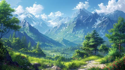 Wall Mural - Landscape. Nature Scene. Fantasy Backdrop. Concept Art. Realistic Illustration. Gaming Background. Digital Painting. Painting of Scenery. Book Illustration. Illustrations of Nature.