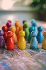 Poster - Wooden toy figures sitting on top of a table. Suitable for various themes and concepts