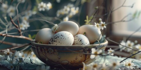 Aufkleber - A bowl filled with eggs on a table. Suitable for kitchen or cooking related designs
