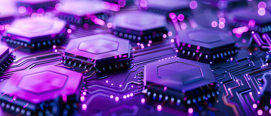 Poster - Close-Up on Microchip and Processor, Detailed View of Electronics and Semiconductor Technology, Engineering Concept