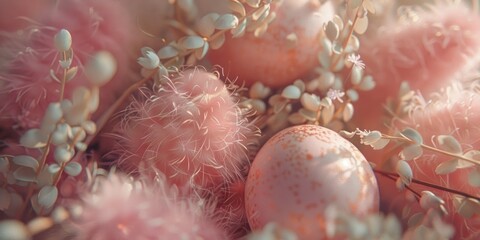 Aufkleber - Pink eggs on a pile of flowers, perfect for Easter designs