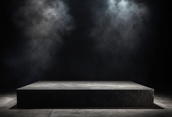 Wall Mural - Podium black dark smoke background product platform abstract stage texture fog spotlight