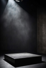 Poster - Podium black dark smoke background product platform abstract stage texture fog spotlight
