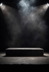 Poster - Podium black dark smoke background product platform abstract stage texture fog spotlight