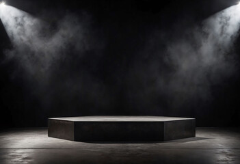 Poster - Podium black dark smoke background product platform abstract stage texture fog spotlight