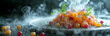  Header. Mouthwatering close-up of a gourmet dish with exquisite plating and colorful ingredients, enticing viewers with its visual appeal and culinary artistry. Website, banner, design