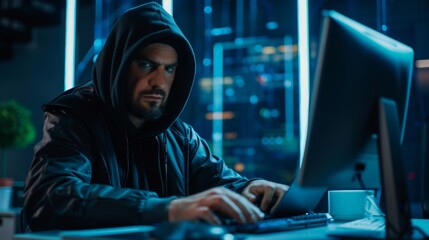 Poster - A computer user is alerted that the system has been hacked due to a cyber attack on the network. Data protection. Viruses and cybercrime.