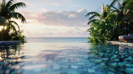 Poster - A pool overlooking the ocean, perfect for vacation brochures