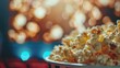 Bowl of popcorn on table, perfect for movie nights