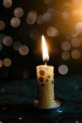 Aufkleber - A simple image of a lit candle on a table, suitable for various concepts