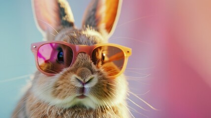 Sticker - Close up of a rabbit wearing sunglasses, perfect for summer-themed designs