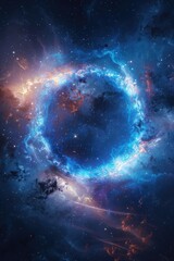 Aufkleber - A blue ring floating in outer space. Suitable for science fiction themes