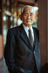 Poster - A man in a suit and tie standing by a window. Suitable for business concept