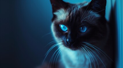 Wall Mural - a Siamese cat, known for its distinctive color points and brilliant blue eyes.