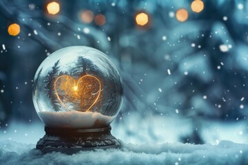 Canvas Print - A snow globe with a glowing heart inside. Perfect for love-themed designs