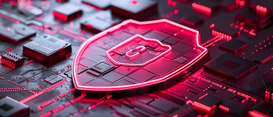 Poster - Cyber Security and Digital Protection Concept, Technology and Network Safety Design, Abstract Blue Background
