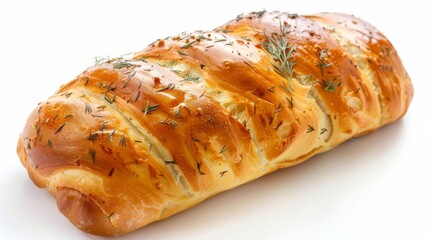 Poster - Isolated on white background. Studio photograph of a single loaf of roll with meat. Close-up.