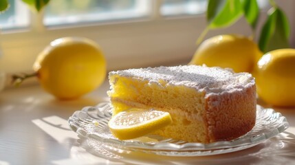 Poster - Transparent saucer with lemon cake and light cake
