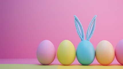 Poster - Row of colorful Easter eggs with bunny ears, perfect for Easter holiday designs