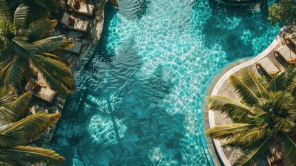 Poster - Aerial view of a pool surrounded by palm trees. Great for travel and vacation concepts
