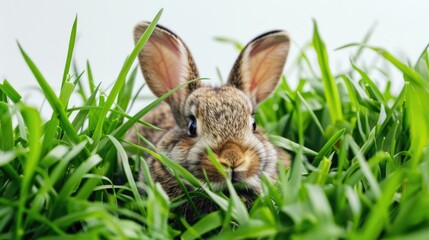 Canvas Print - A small rabbit sitting peacefully in the grass. Suitable for nature and animal themes