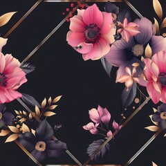 Poster - Vibrant pink and purple flowers on a dark black background. Ideal for floral designs