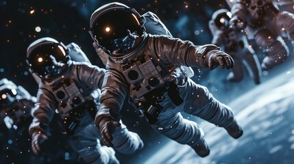 Aufkleber - Group of astronauts floating in space, suitable for science fiction projects