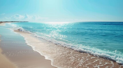 Poster - A wave rolling in on a sandy beach, perfect for vacation concepts