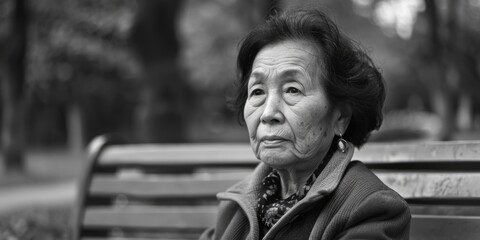 Poster - A woman sitting on a bench, suitable for lifestyle and relaxation concepts