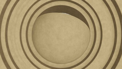 Wall Mural - Realistic looping 3D animation of the spinning white golf ball inside of two recycled carton hemispheres surrounded by moving carton rings rendered in UHD as motion background